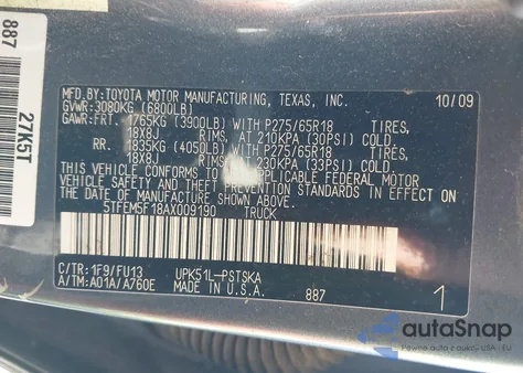 2010 Toyota Tundra Grade 4.6L V8 z USA, uszkodzony, nr VIN 5TFEM5F18AX009190